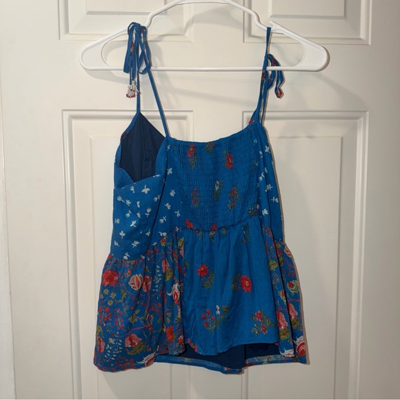 Anthropologie Nikasha Blue Red Floral Crochet Babydoll Tank Top Size Medium - Picture 4 of 5